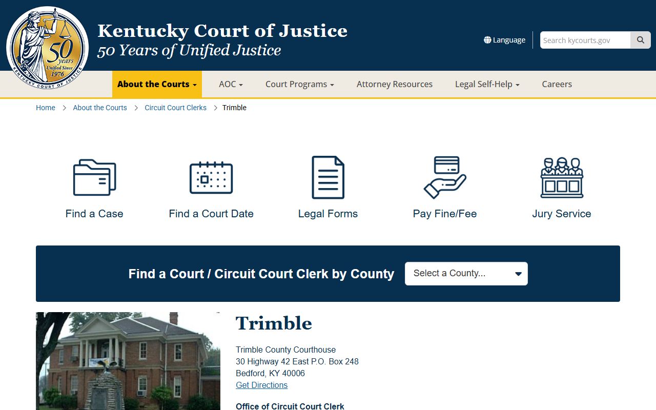 Trimble County court records on the Kentucky Court of Justice county page