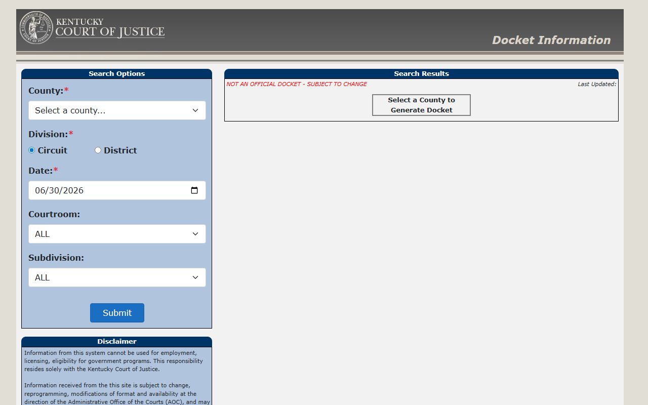 Trimble County court records Kentucky docket and court access