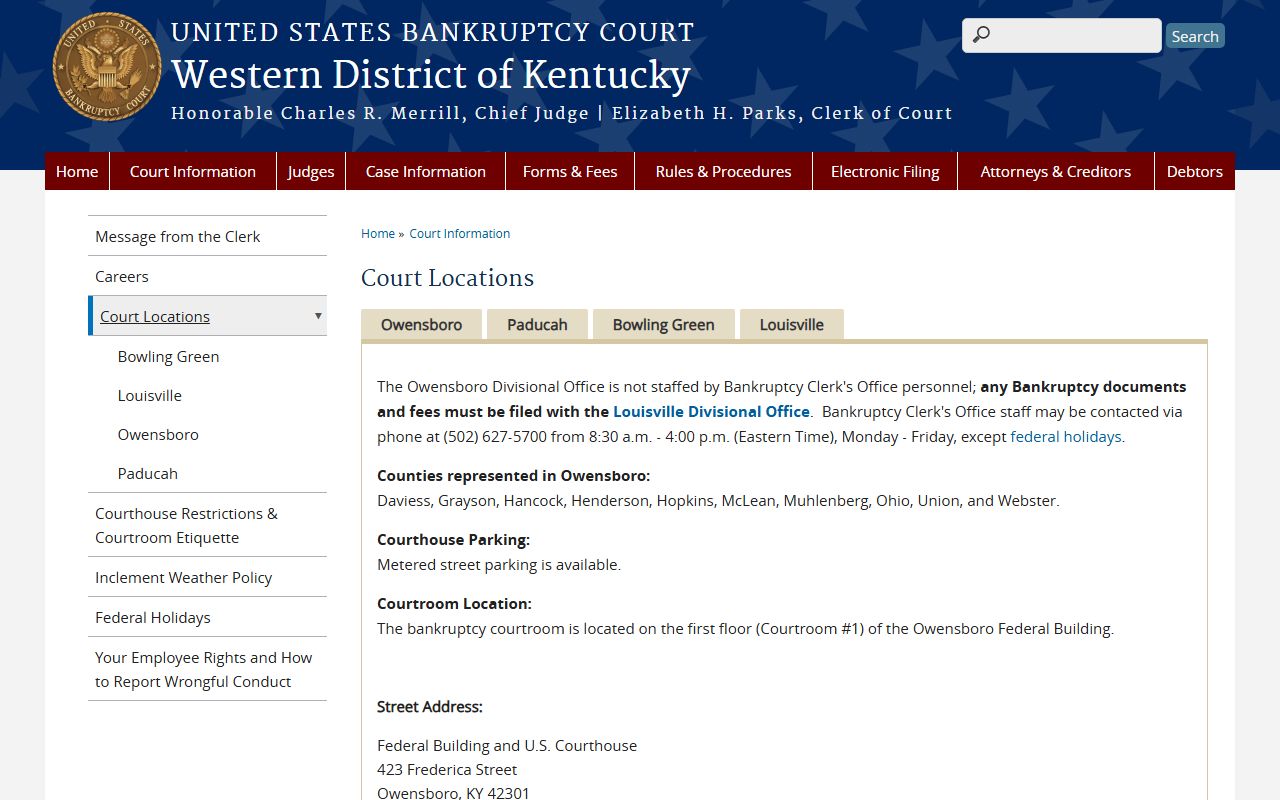 Trimble County traffic court records Western District bankruptcy locations